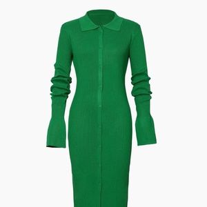 Shell Sleeve Ribbed Buttons Down Maxi Dress
